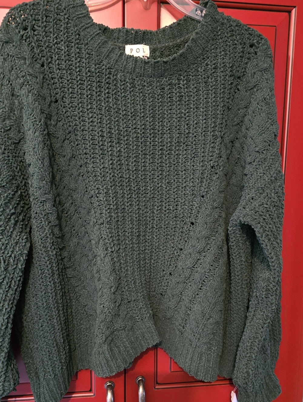 Pol Forest Green Cable Knit Crewneck Sweater